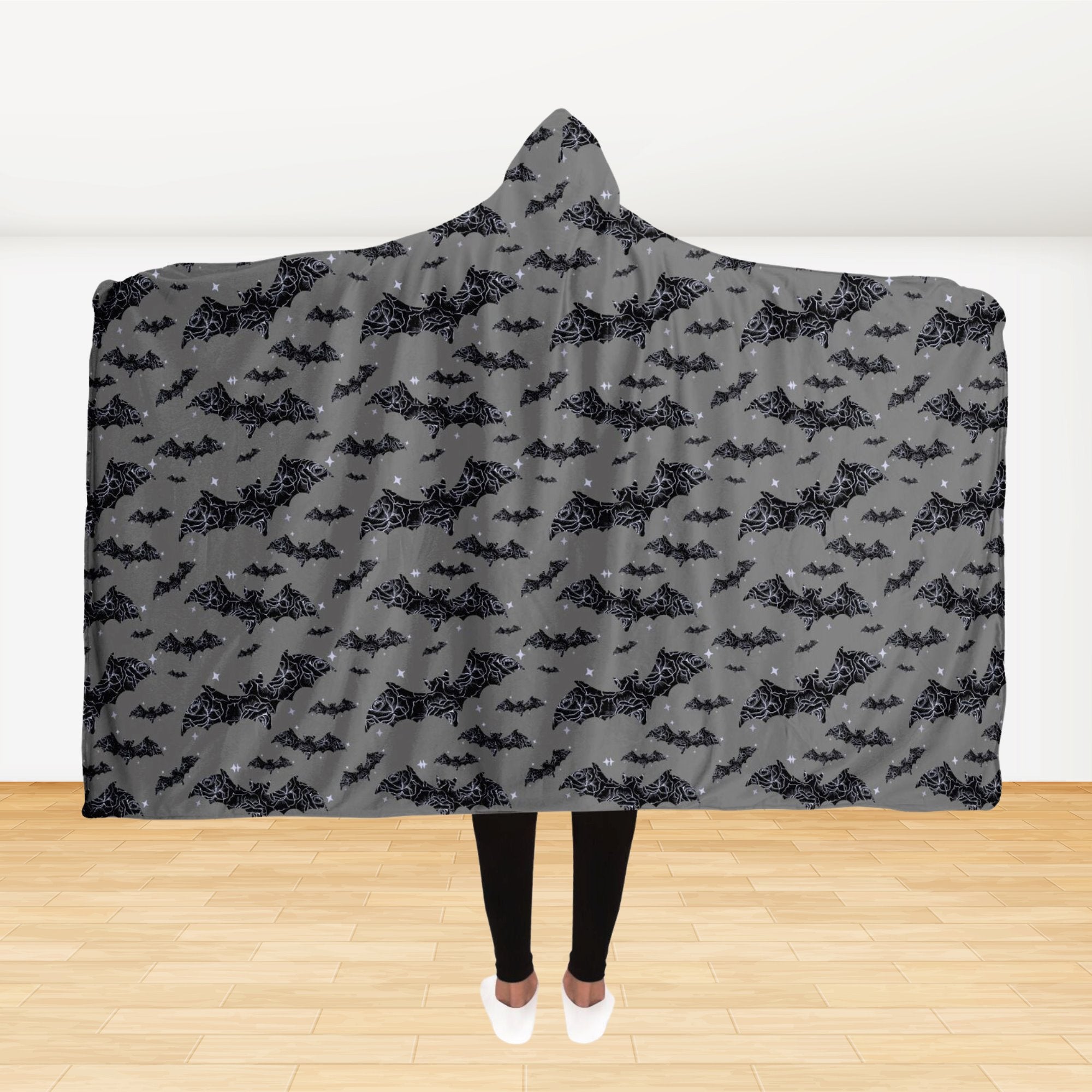 All over Print Snuggle Hooded Blanket Halloween Bats Printify