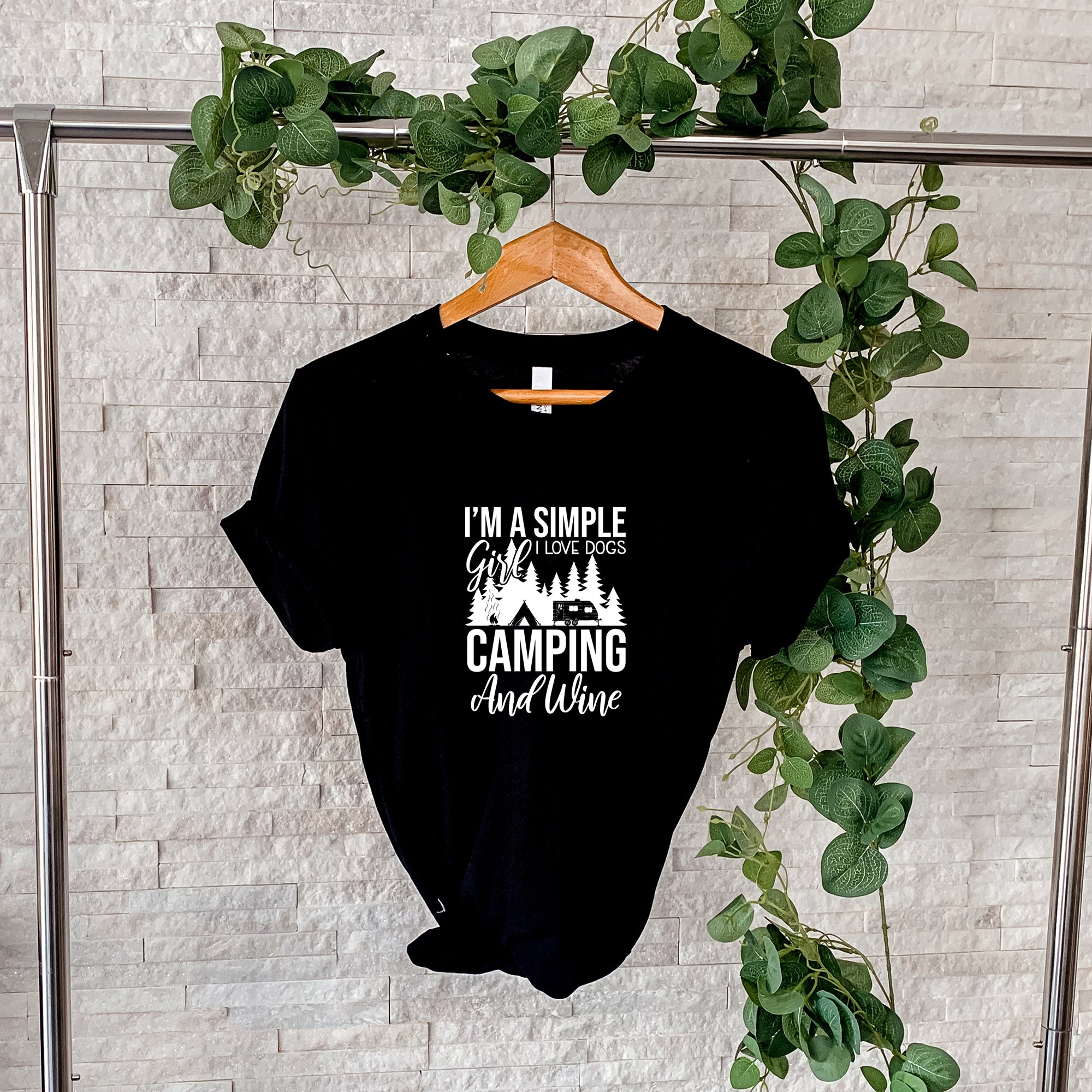 I'm a simple girl, I love dogs, camping and wine Printify